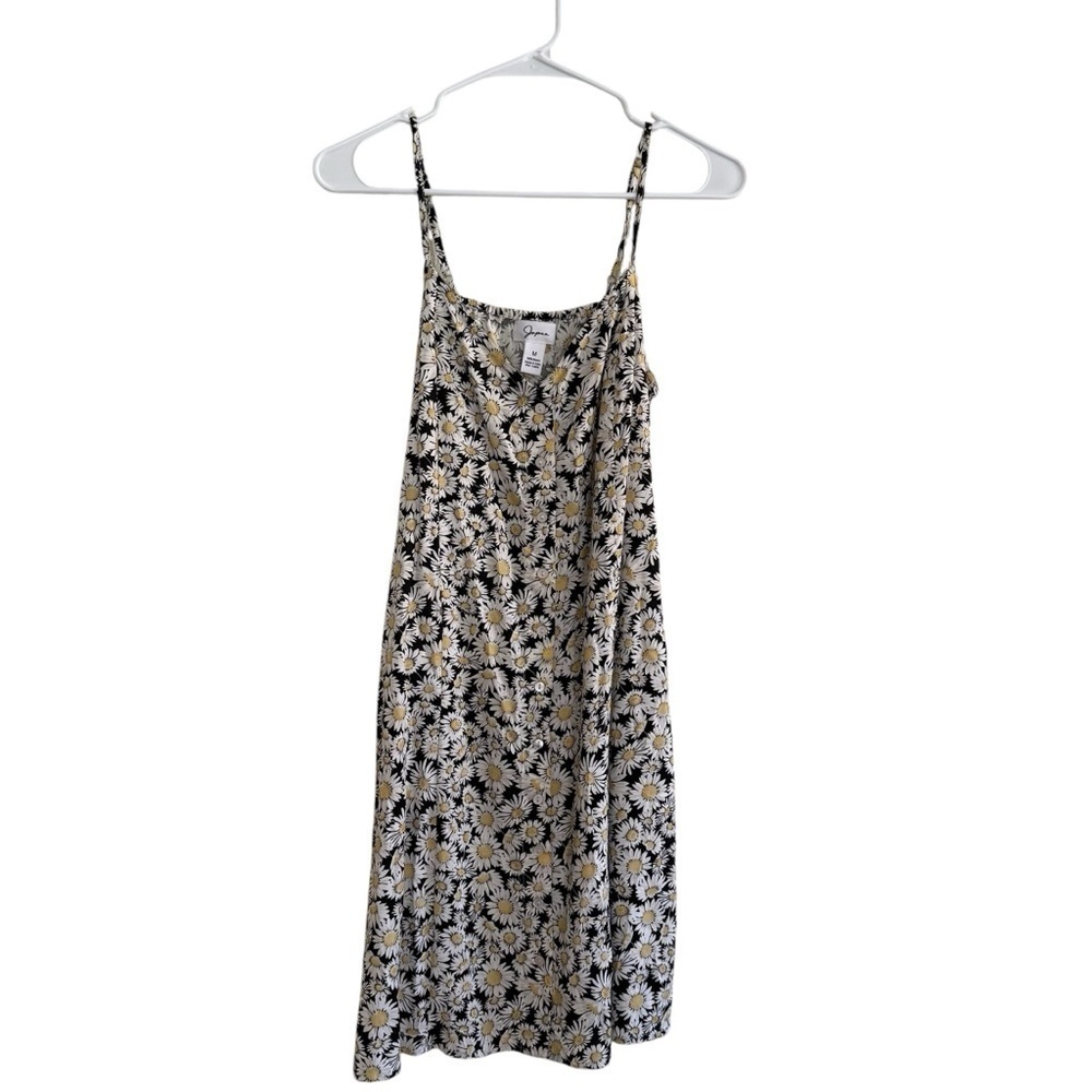 Japna Floral Daisy Mini Dress Black White Button Front Sleeveless Straps M